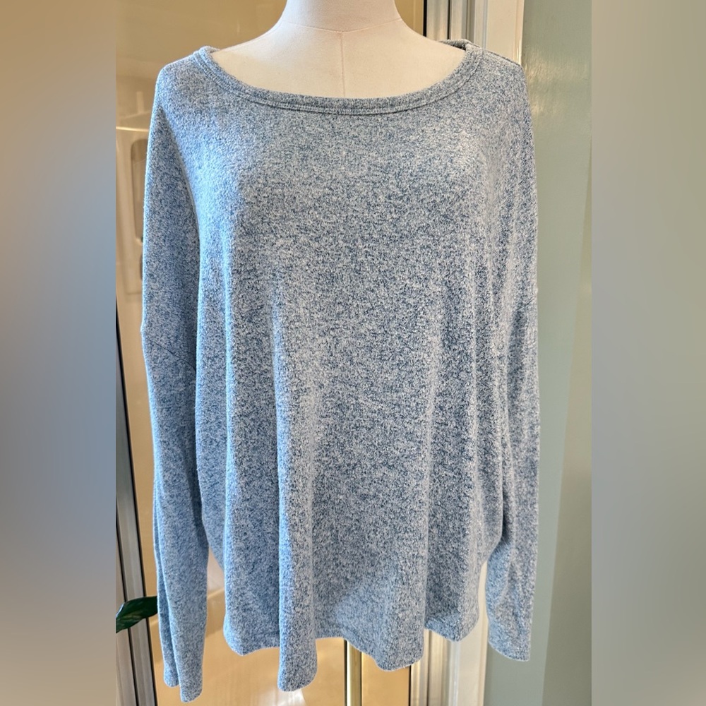 Lucky Brand Soft Heathered Blue Scoop Neck Sweater